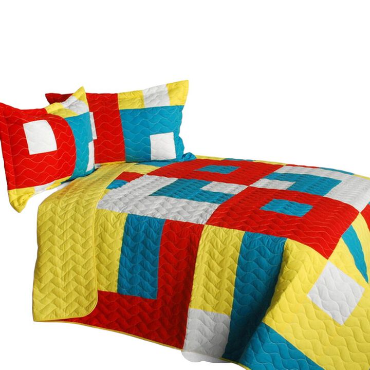 3-Piece Patchwork Quilt Set with Vermicelli Quilting for Full Bedroom Style