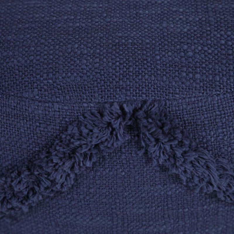 Hivvago 18 Inch Blue Cotton Cylinder Geometric Pouf Ottoman