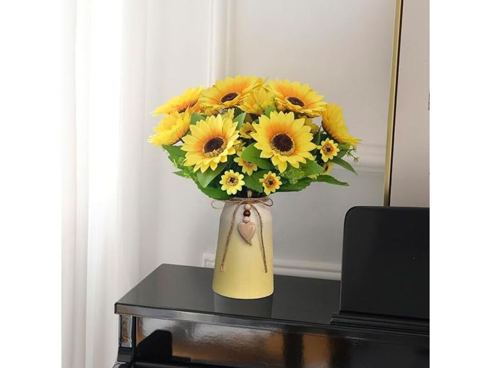 Artificial Sunflower Flowers Vase Filler Arrangement Ceramic