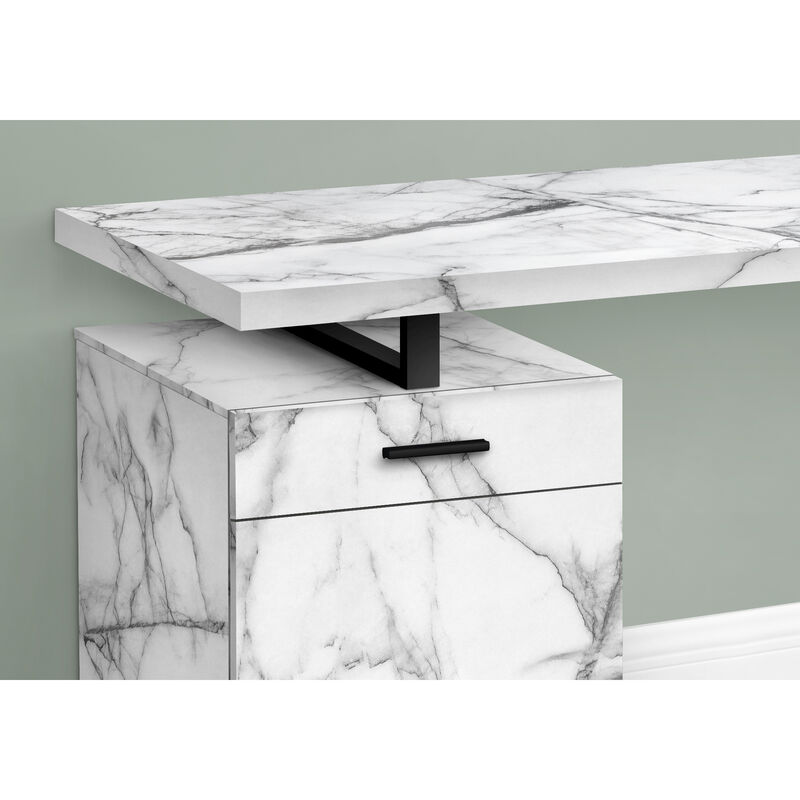 Monarch Specialties I 7762 Computer Desk, Home Office, Laptop, Left, Right Set-up, Storage Drawers, 48"L, Work, Metal, Laminate, White Marble Look, Black, Contemporary, Modern