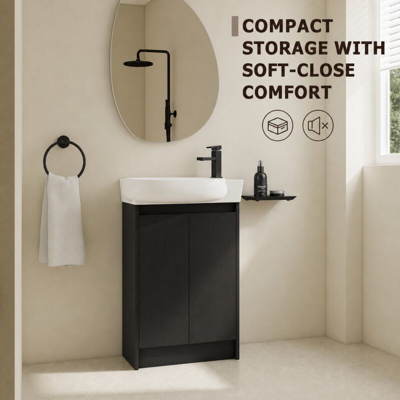 ELEMENT ACE 23 Inch Freestanding Bathroom Vanity with Ceramic Sink, Adjustable Shelves, Soft Close Doors, Water Resistant Finish image number 4