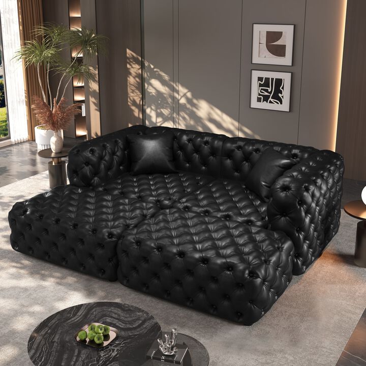 Whisen 77" Modern Modular Sofa with 2 Ottoman, Faux Leather Upholstered, for Living Room