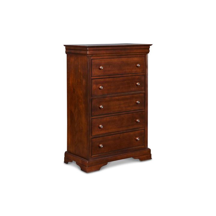 New Classic Furniture Versailles Solid Wood 5-Drawer Lift Top Chest in Bordeaux Cherry