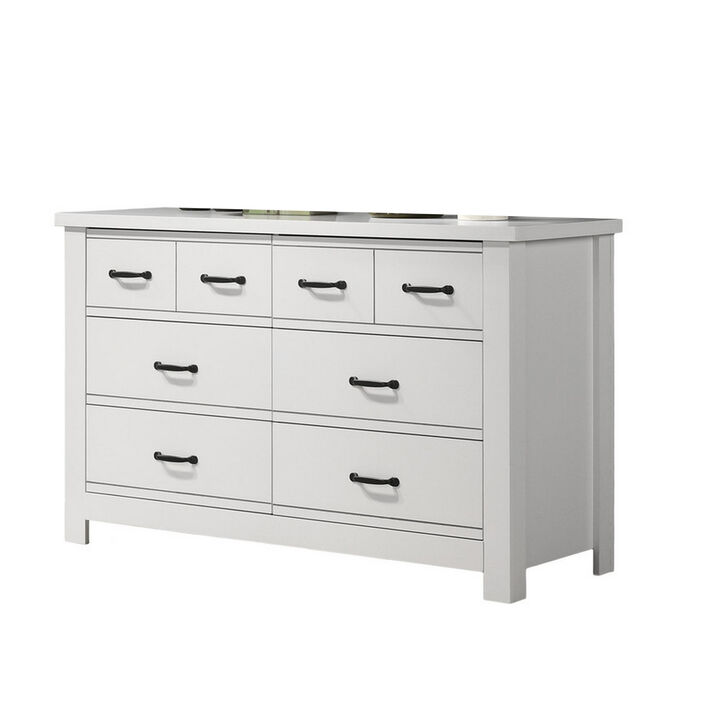 Jermy 51 Inch Wide Dresser, 6 Drawers, Black Handles, Crisp White Finish