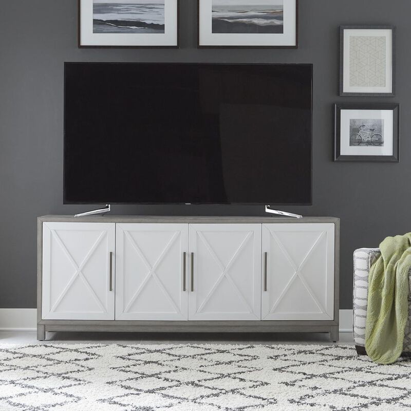 Liberty Furniture 78 Inch TV Console Contemporary White in Two-Tone Shell White image number 2