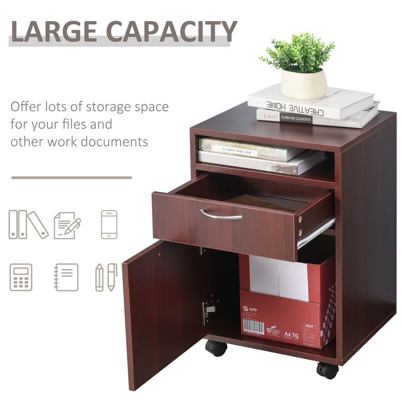 Mobile File Cabinet Organizer with Drawer and Cabinet, Printer Stand with Castors, Brown image number 4