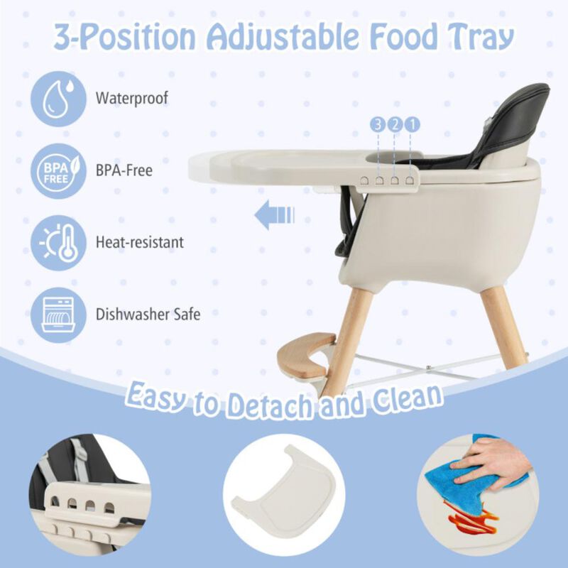Hivvago 3-in-1 Convertible Wooden High Chair with Cushion