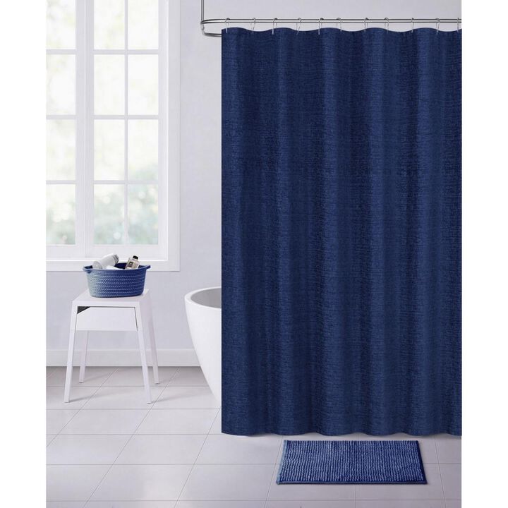 HomeRoots  72 x 70 x 1 in.  Blue Soft Textured Shower Curtain