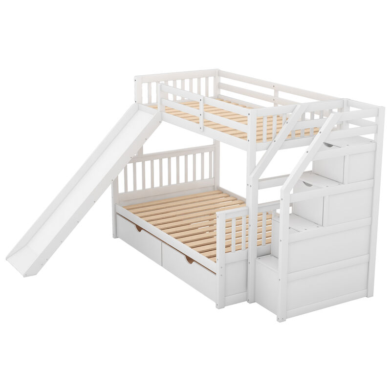 Whisen Twin over Full Bunk Bed with Drawers, Slide & Storage, Solid Pine for Kids Bedroom image number 6