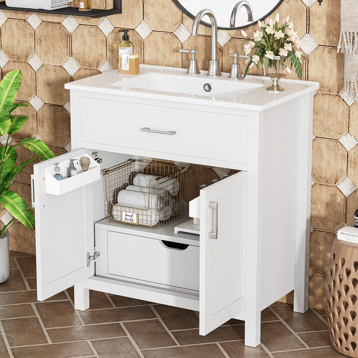 Modern 30-Inch Bathroom Vanity with  Ample Storage and Ceramic Sink - The Perfect Choice for Small Bathrooms