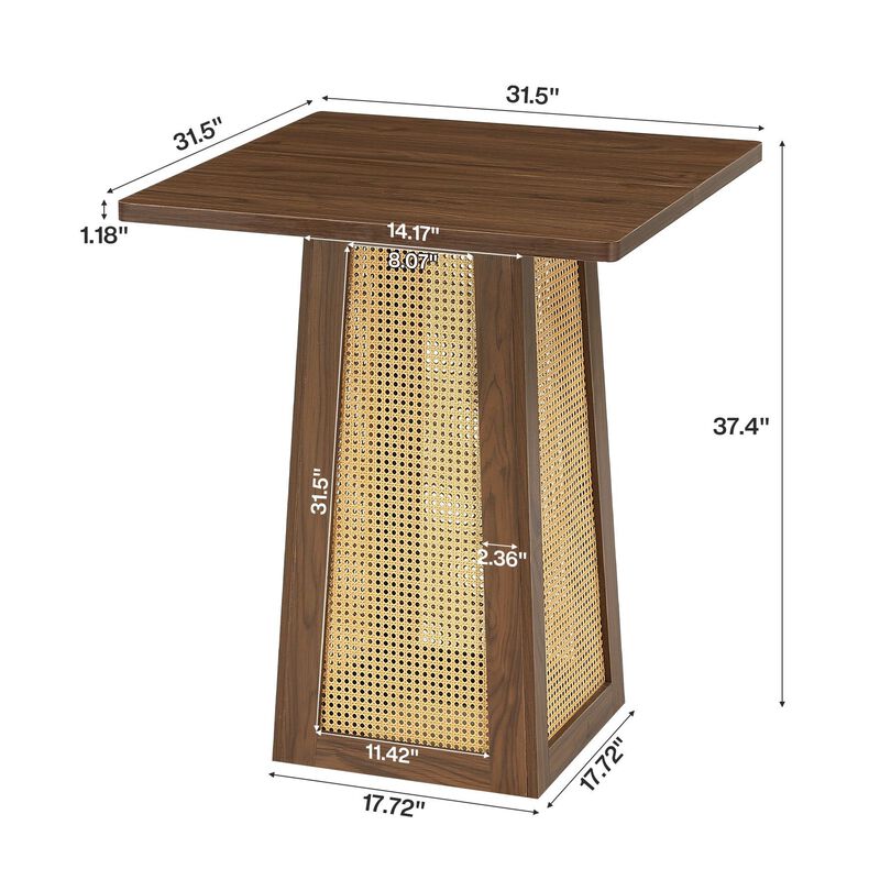 31.5 Inch Brown Square Bar Table for 2 to 4 with Pedestal Base for Home Bar image number 2