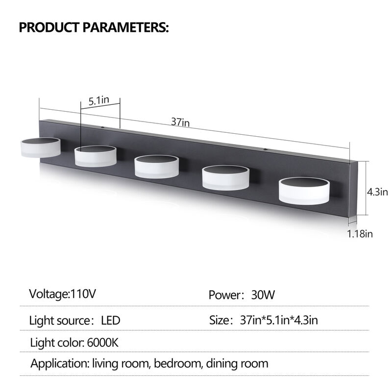 ELEMENT ACE Modern 5-Light LED Vanity Light Fixture, Wall Mounted Dimmable Indoor Lighting for Bathroom Mirror, Shower, Living Room and Dressing Room Use image number 2