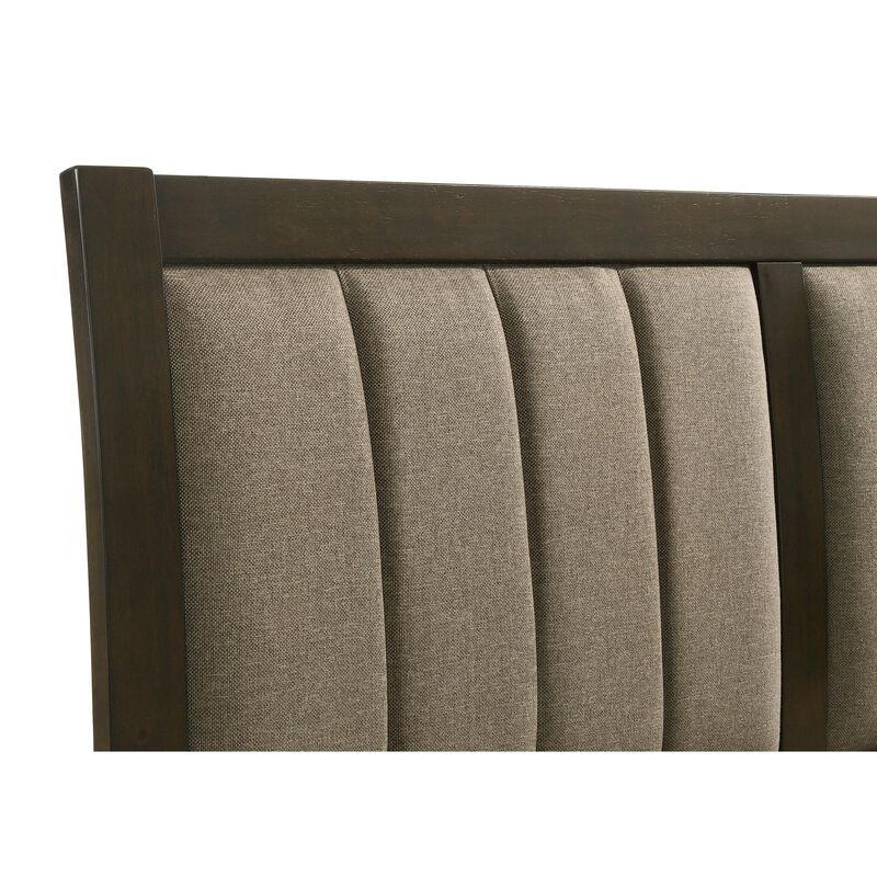 Wily Queen Size Bed, Channel Tufted Upholstered Headboard, Dark Brown - Benzara