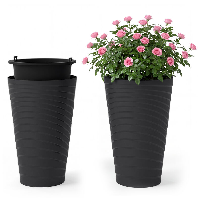 Set of 2 Tall Planters 18 Inch with Insert Bucket Design image number 4