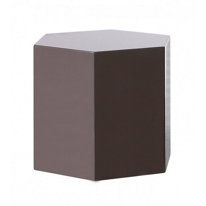 Contemporary High Gloss Hexagonal Wooden End Table, Medium, Gray