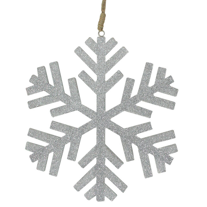 8.75" Silver and Brown Glittered Snowflake Shaped Christmas Ornament