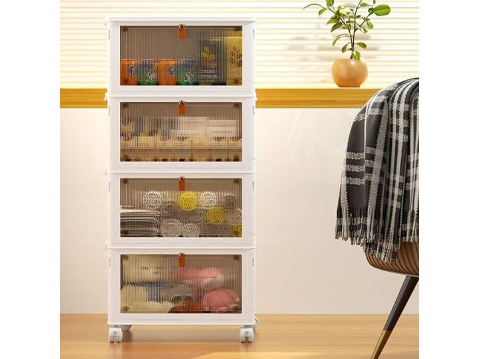 4-Tier Plastic Storage Bins with Lid | Stackable 23QT Storage Containers with Wheels