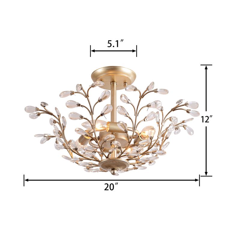 Freya Brushed Champagne Silver 4-light Crystal Bud 8-Branch Semi-Flush Mount image number 3