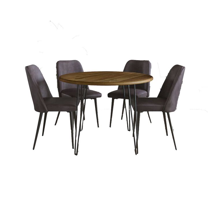 Jofran Five Piece 42 Round Mid-Century Modern Dining Set with Faux Leather Chairs