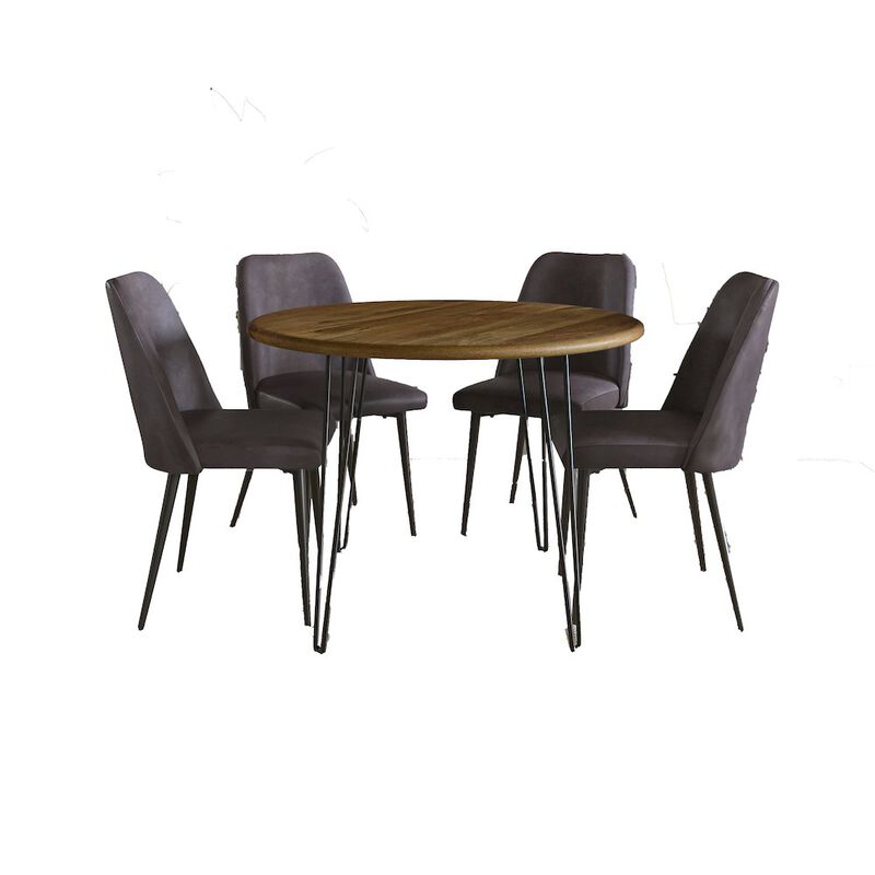 Jofran Five Piece 42 Round Mid-Century Modern Dining Set with Faux Leather Chairs