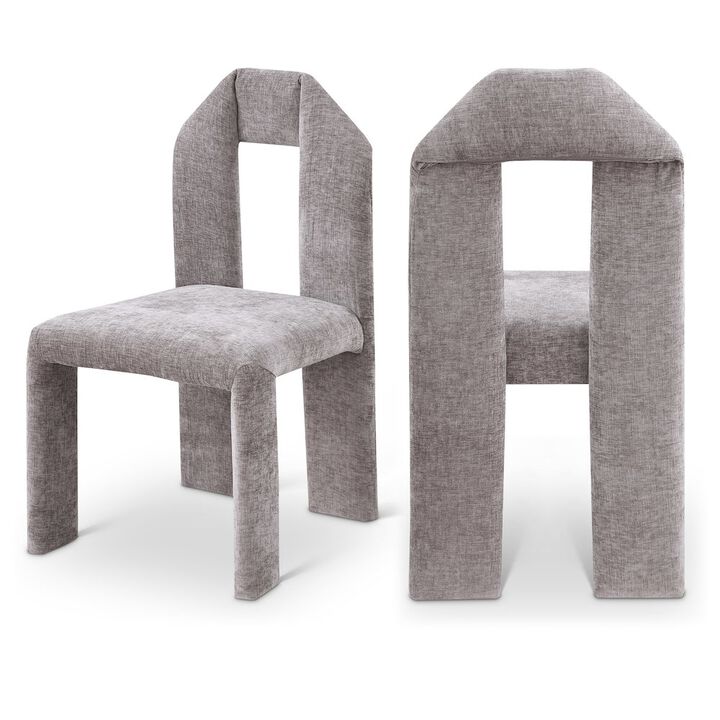 Meridian Furniture Bennett Grey Chenille Fabric Dining Chair, Set of 2