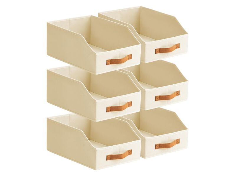 6 Pack Fabric Storage Bins Large Collapsible Shelf Organizer Beige Boxes image number 0