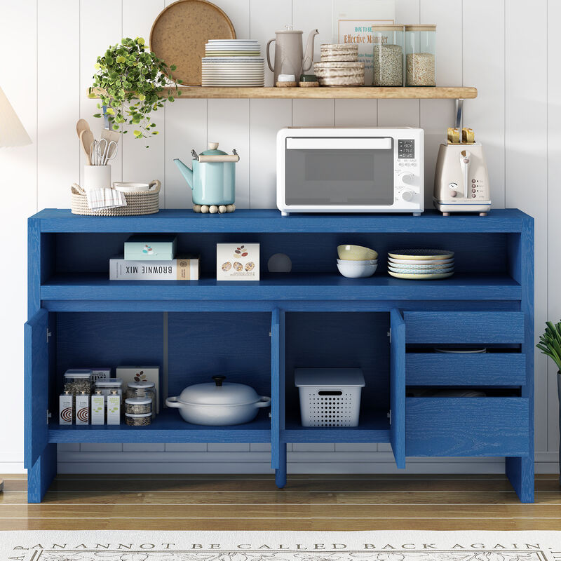 TATEUS 60" Modern Veneer 3-Door Sideboard with 3 Drawers & Semi-Open Shelf