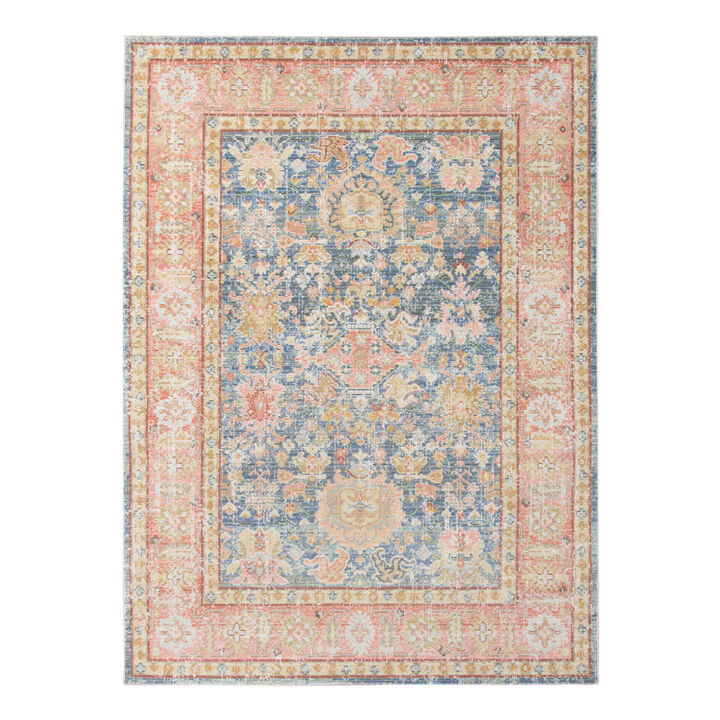 4 x 6 Blue Floral Power Loom Area Rug