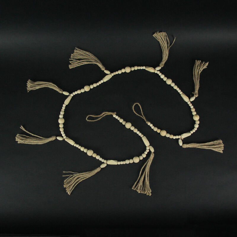 Bohemian Style Wooden Bead and Jute Rope Tassel Hanging Garland Boho image number 3