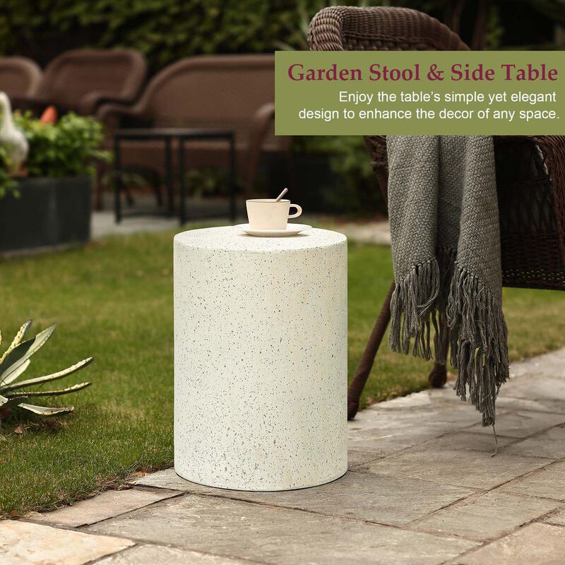 LuxenHome White Cement Indoor Outdoor Round Stool and Side Table