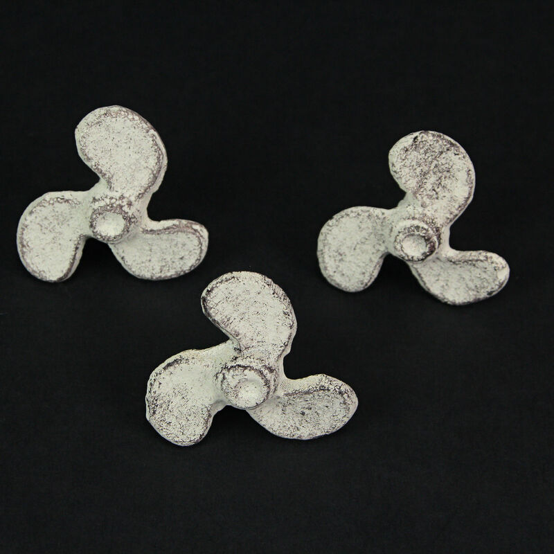 Set of 6 Antique White Cast Iron Boat Propeller Cabinet Knobs - Nautical Drawer Pulls for Rustic Coastal Charm - Easy Installation - 1.75 Inch Diameter image number 4