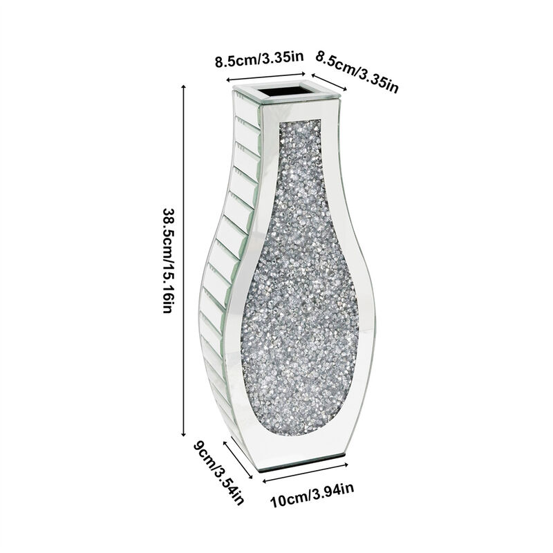 Silver Mirror Crushed Diamond Vase Mirrored Desktop Decor for Dry Flowers Home image number 3