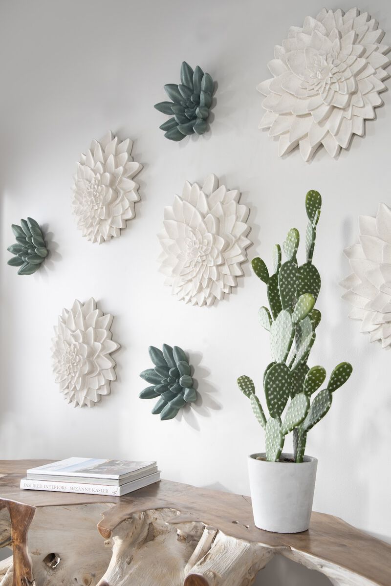 Dahlia Flower Wall Art in White Stone