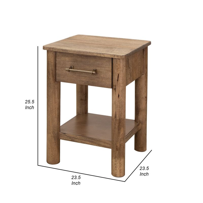 Olum 25 Inch Side End Table, 1 Drawer, Lower Shelf, Square Top, Wood, Brown image number 4