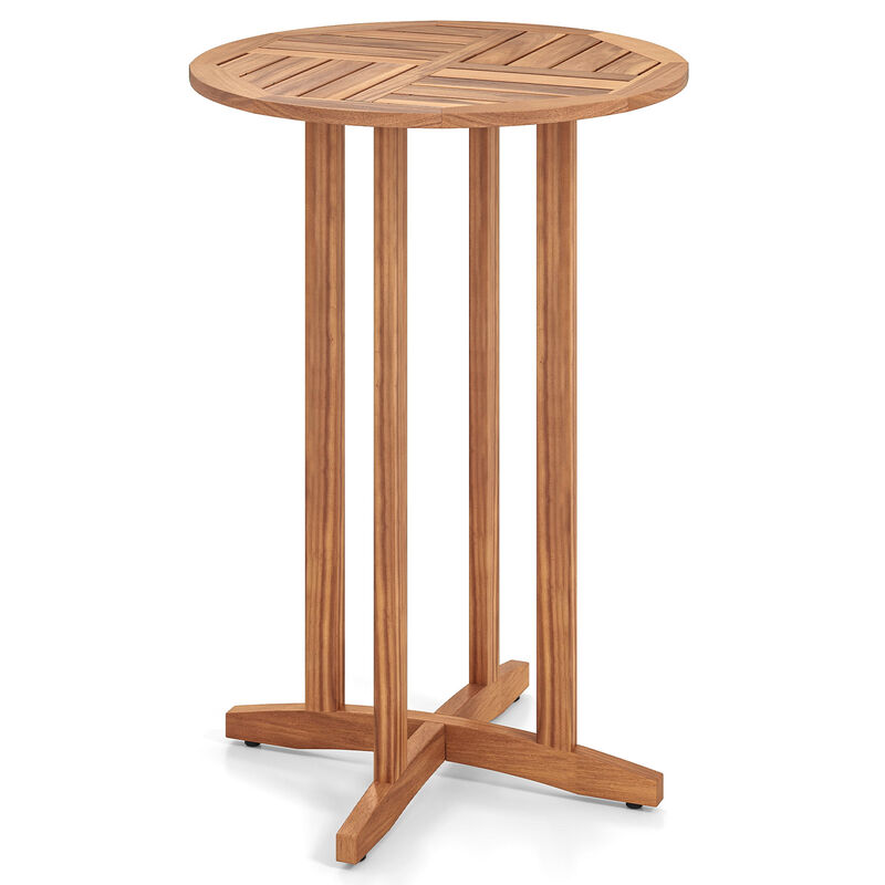 Natural Acacia Wood Outdoor Bar Table with Slatted Top – Rustic Style