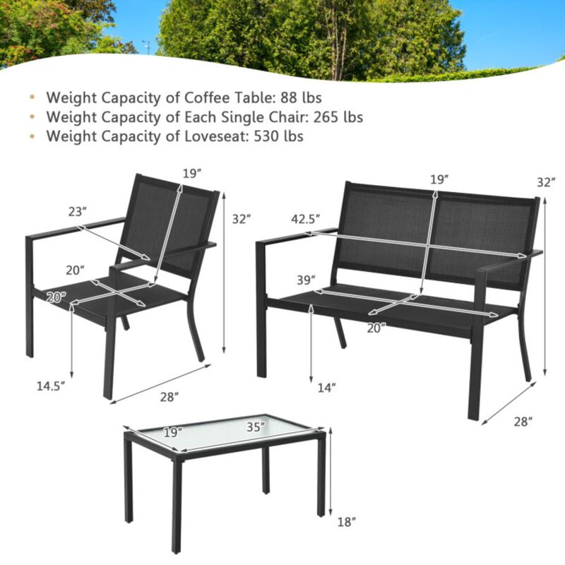 Hivvago 4 Pieces Patio Furniture Set Sofa Coffee Table Steel Frame Garden