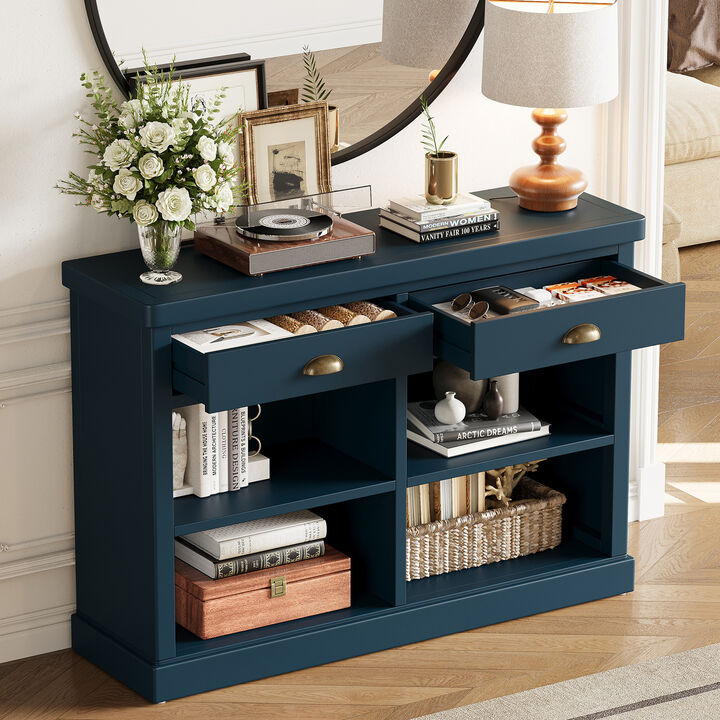 Hegrer 2 Drawers and Open Storage Shelves  Console Table
