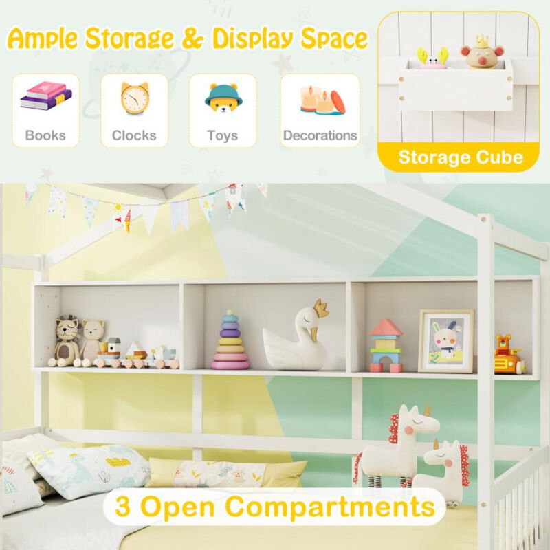 Hivvago Twin Size House Bed with 2 Storage Drawers and Fence Guardrails