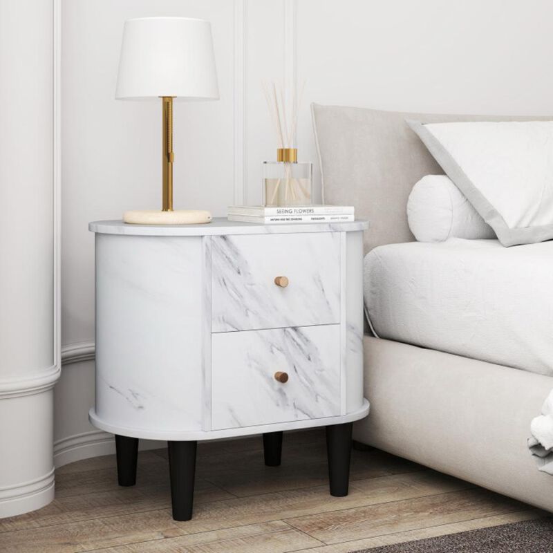 Hivvago 2-Drawer Nightstand Modern Faux Marble Bedside Table with Storage