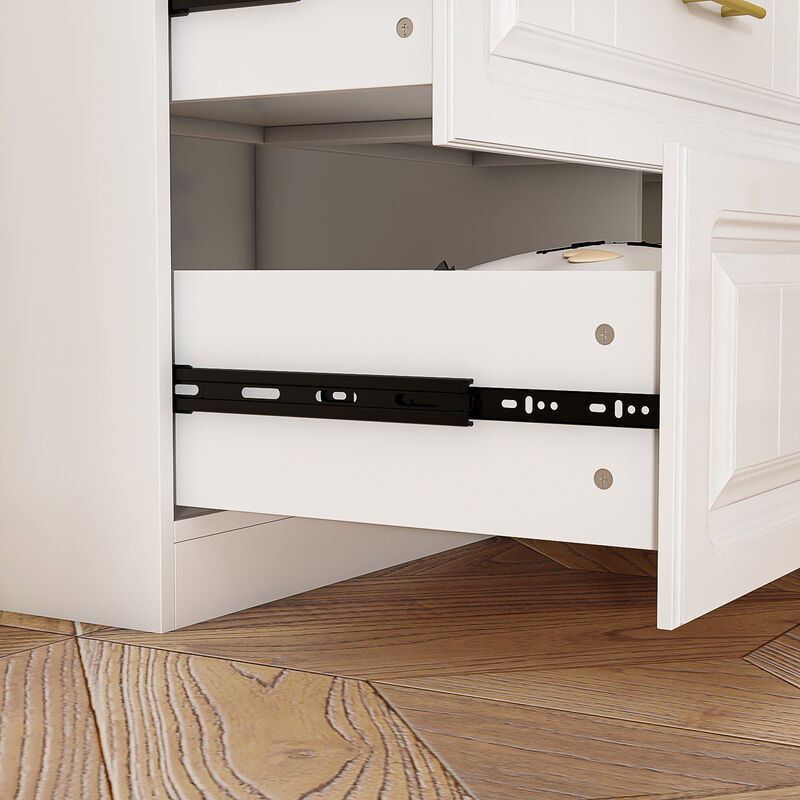 FUFU&GAGA White Storage Cabinet with Gold Handles, P2 Grade PB Wardrobe with Hanging Rod & 4 Drawers, Modern Space-Saving Organizer (47.2 x 20.6 x 74.2 in)