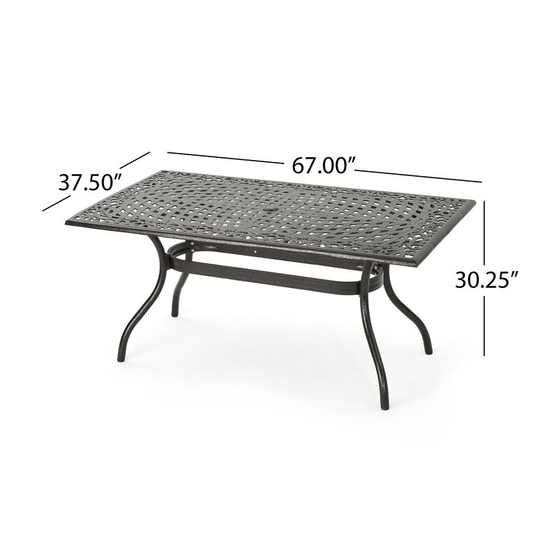 Toni Outdoor Table, 67 Inch Rectangular Top, Lattice Bronze Aluminium
