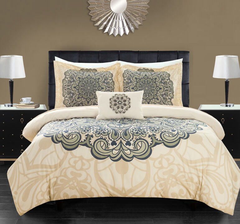 Chic Home Palmer 8 Piece Reversible Comforter Set Large Scale Boho Inspired Medallion Paisley Print Design Bed in a Bag