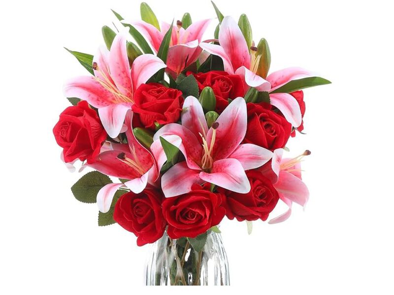 20 Piece Pink Artificial Lily Flower Stems Wedding Centerpiece Decor image number 0
