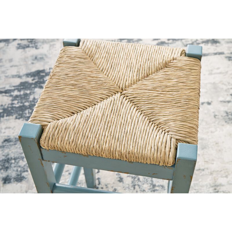 Anya Counter Height Stool Set of 2, Brown Woven, 23 Inch Rustic Blue - Benzara