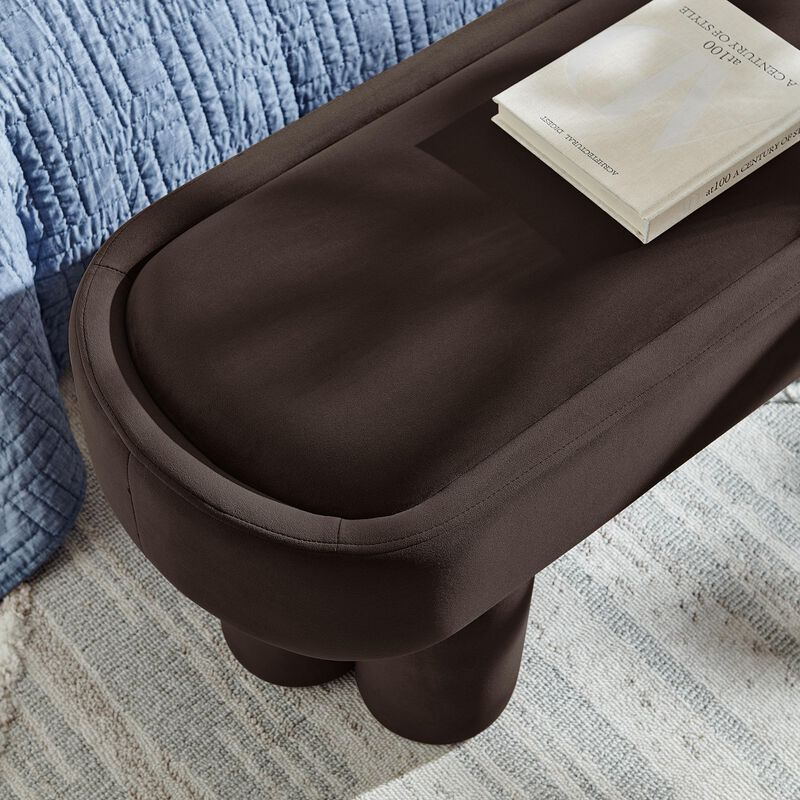 Mossi 52" Modern Oval Velvet Bench in Alabster image number 4