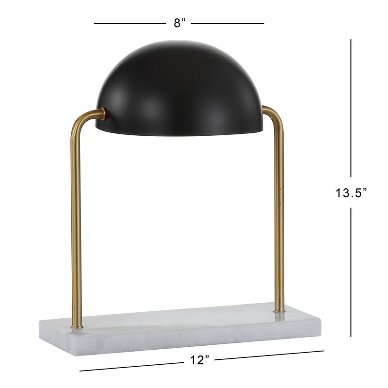 Porter 13.5" Art Deco Dome Lamp with Marble Base, Brass Gold/Black