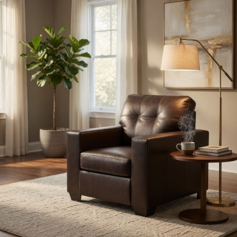 Orion Armchair, Modern Dark Brown Tufted Real and Faux Leather Cushion image number 1