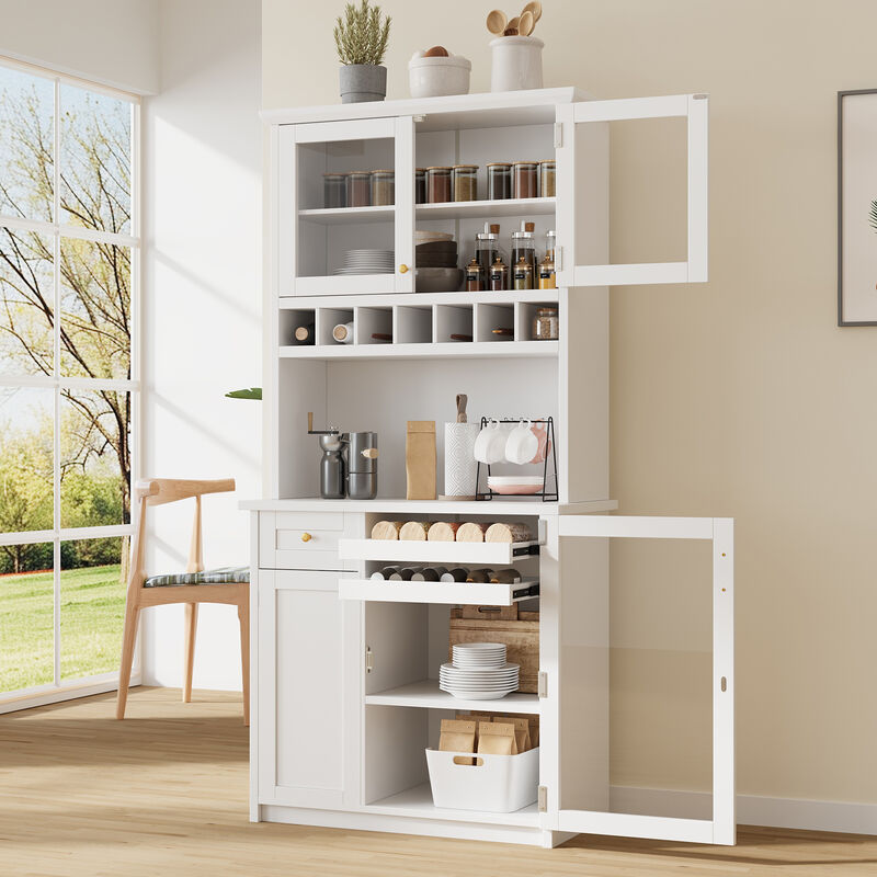 Freestanding Buffet with Hutch Tall Kitchen Pantry Storage Cabinet image number 2