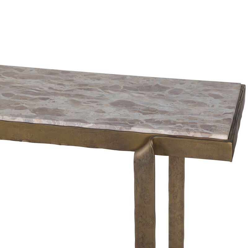 World Interiors Rhodes 52" Console Table with Capri Beige Marble Top and Antique Brass Base image number 2