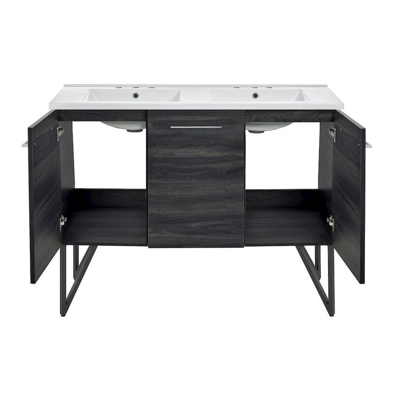 48 in. Black Walnut, Double Basin Bathroom Vanity, 3-Hole Ceramic Sink Top image number 4